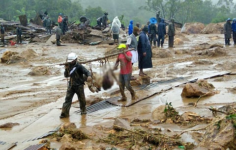 NDRF, Fire and Rescue personnel engaged in rescue operations. (Photo | Express)