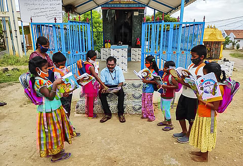K Moorthi of Paramathi is the headmaster of a Panchayat Union Primary School (PUPS). (Photo | EPS)