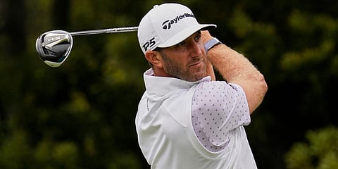 Dustin Johnson watches his tee shot on the 12th hole during the third round of the PGA Championship golf tournament at TPC Harding Park. (Photo| AP)
