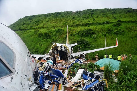 The crashed Air India Express flight at the Karipur International Airport. (Photo / Manu R Mavelil, EPS)