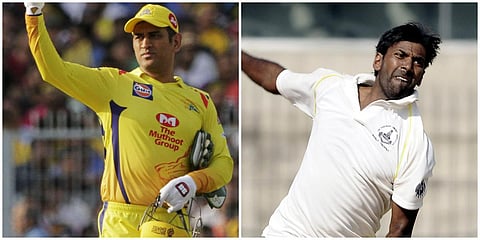 Chennai Super Kings skipper MS Dhoni (L) and bowling coach Lakshmipathy Balaji. (File photo| AP and EPS)
