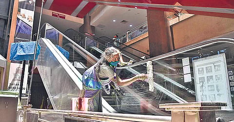 Spencer Plaza being cleaned ahead of its opening on Tuesday | P Jawahar