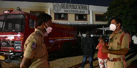 Fire accident at Delhi Public School in Secunderabad on Wednesday. (Photo| S Senbagapandiyan, EPS)
