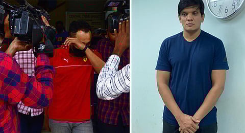 Pratik Shetty and Aditya Agarwal, who got arrested in connection with the Sandalwood drug racket. (Photo | Express)