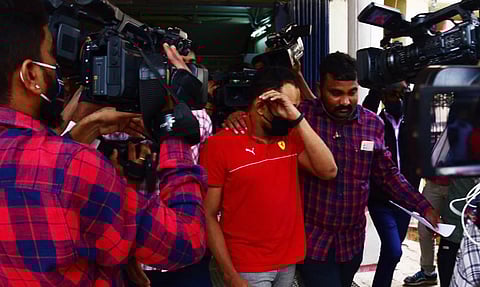 Bengaluru CCB personal took Prateek Shetty to Medical Check who also involved in the Actress Drug case in Bengaluru on Friday. (Photo | Vinod Kumar T/EPS)