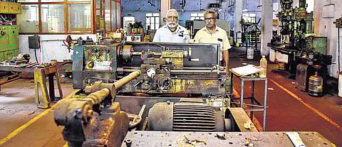 P S Karthik and PS Ganesh — entrepreneurs of the Essess Toolroom Services — at their unit, which once was abuzz with activity | M K Ashok kumar