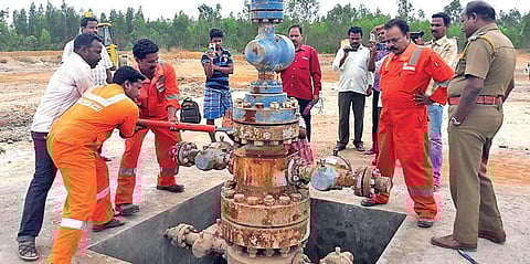 File picture of ONGC employees repairing an underground pipeline in Ariyalur district