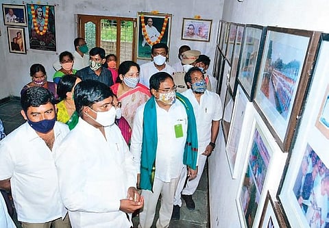 Tourism Minister V Srinivas Goud, along with Ministers Errabelli Dayakar Rao and Satyavathi Rathod, visits the house where PV was born at Laknepalli village of Narsampet mandal of Warangal (Rural) di