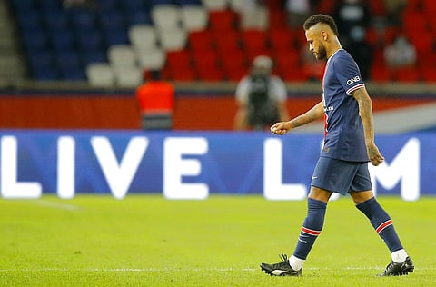 Neymar leaves the pitch after getting a red card. (Photo | AP)