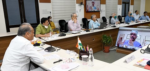 CM Ashok Gehlot at the ‘Corona Awareness Dialogue’ with distinguished doctors (Photo | EPS)