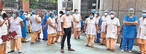 Unpaid for three months, nurses in Delhi begin daily agitation