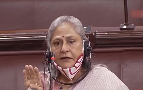 Samajwadi Party MP Jaya Bachchan speaks in the Rajya Sabha during the ongoing Monsoon Session of Parliament. (Photo | PTI)