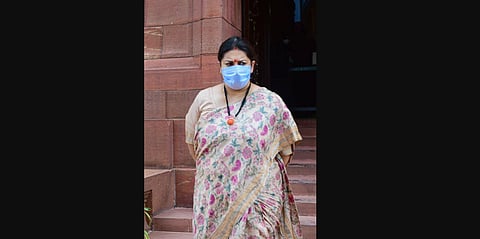 Women and Child Development Minister Smriti Irani at Parliament House ahead of monsoon session (Photo | PTI)