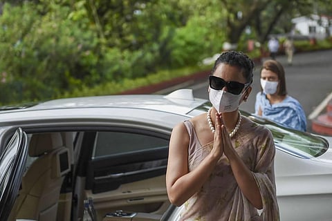 Bollywood actor Kangana Ranaut arrives to meet Maharashtra Governor Bhagat Singh Koshyari at Raj Bhavan in Mumbai Sunday Sept. 13 2020. (Photo | PTI)