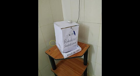 The robotic sanitiser dispenser developed by students of KMEA College of Engineering