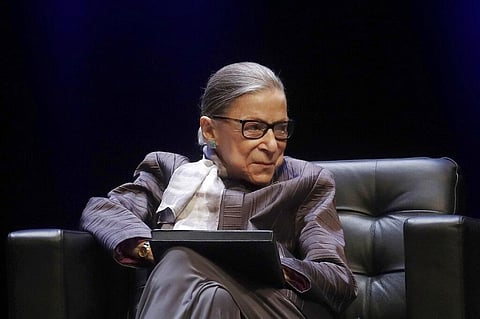 U.S. Supreme Court Justice Ruth Bader Ginsburg listens to speakers during the inaugural Herma Hill Kay Memorial Lecture at the University of California at Berkeley. (File Photo | AP)