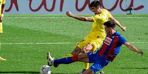 Villarreal's Gerard Moreno (in yellow) in his match against against Eibar on Saturday. (Photo| Twitter)