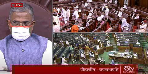 As the Dy Chair continues with session, ruckus unfolds in Rajya Sabha. (Photo | Screenshot)