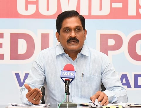 Andhra Pradesh Transport department principal secretary M T Krishna Babu addressing media during a press conference in Vijayawada on Saturday. (Photo | EPS)