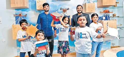 These are some of the drones made at Drone Research and Innovation Centre,by students aged six to 10 from Blue Blocks Montessori School, Hyderabad.