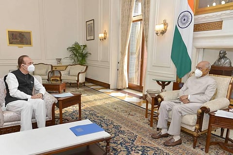 President Ram Nath Kovind meets Congress MP Ghulam Nabi Azad at Rashtrapati Bhavan in New Delhi Wednesday Sept. 23 2020. (Photo | PTI)