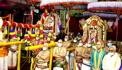 Lord appears in Mohini avatar on the fifth day of Brahmotsavams at Tirumala. (Photo |Express)