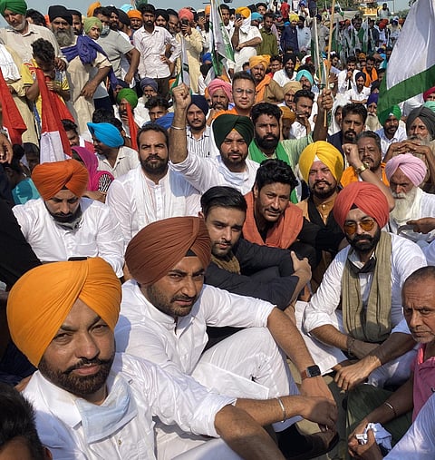 Harbhajan Mann at a farmers' protest in Nabha. (Photo| Twitter/ @harbhajanmann)