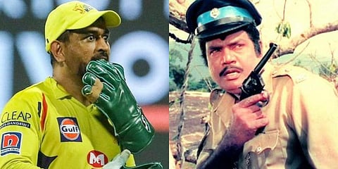 CSK skipper MS Dhoni (R) and veteran Kollywood comedian Goundamani (Photo | PTI and YouTube Screengrab)