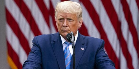 US President Donald Trump speaks about coronavirus testing strategy, in the Rose Garden of the White House. (Photo | AP)