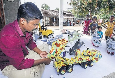Ananth Raj of Kurinjipatti with some of his handcrafted models | Express