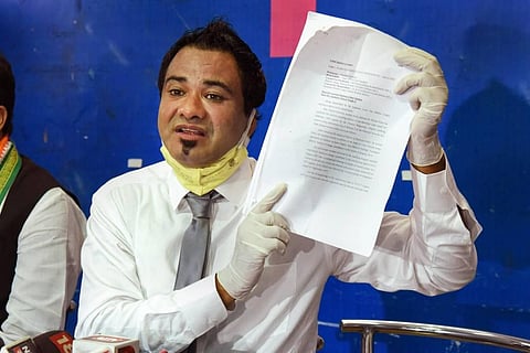 Dr Kafeel Khan who was released from Mathura jail after the Allahabad HC ordered his immediate release on Tuesday night addresses a press conference in Jaipur. (Photo | PTI)