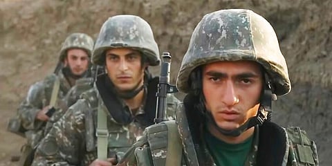 Armenian solders guard their position in the self-proclaimed Republic of Nagorno-Karabakh, Azerbaijan. (Photo | AP)