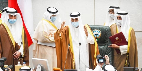 The new Emir of Kuwait Sheikh Nawaf Al Ahmad Al Sabah performs the constitutional oath at the Kuwaiti National Assembly in Kuwait. (Photo | AP)