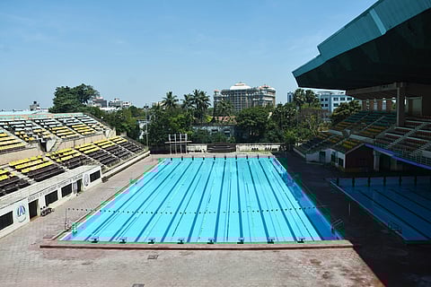 A closed swimming pool stadium. (Photo | Ashwin Prasath, EPS)