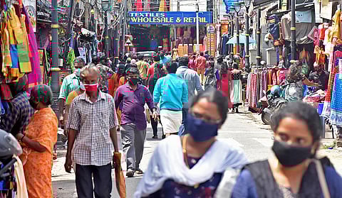 People out for shopping at East Fort in Thiruvananthapuram. (Photo | B P Deepu, EPS)