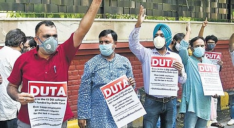 Teachers from 12 DU colleges haven’t been paid salary since May. (Photo | Express)