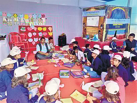 Not just alphabets, he has been introducing his students to animals, fruits, flowers and birds through puppets.