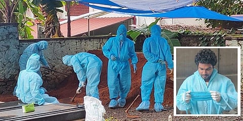Mebin Thomas and other youth brigade members at a cemetery in Mallappally, Pathanamthitta.