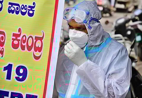 Health worker gearing up to conduct test at Malleshwara in Bengaluru. (Photo | Shriram BN/EPS)