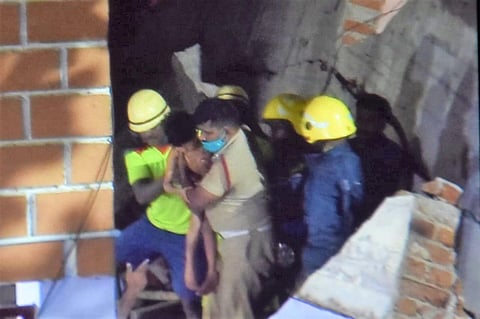 A five-year-old boy was rescued after a house got collapsed at Chetty Street in Coimbatore on Sunday Night. (Photo | EPS)