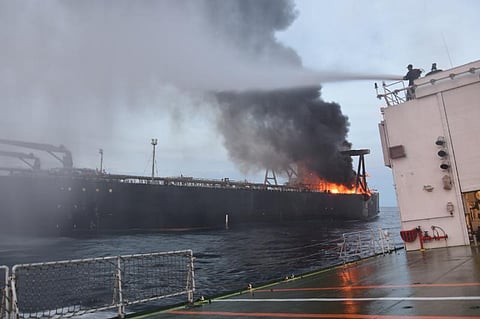 The blaze on the oil tanker near the coast of Sri Lanka (File Photo)