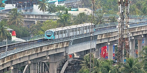 Metro train coming out of the Petta station as part of the trial run.