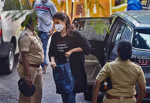 Actress Rhea Chakraborty arrives at NCB office for questioning in connection with the death by suicide case of late actor Sushant Singh Rajput. (Photo | PTI)
