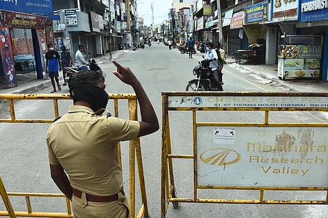 MKN road in Alandur and neighboring streets were shut down for a week earlier after it was found to be a Covid hotspot. (Photo | Ashwin Prasath, EPS)