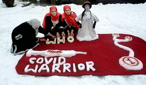 The Zohra sisters said they are also sending a message of women empowerment through their snow art. (Photo | PTI)
