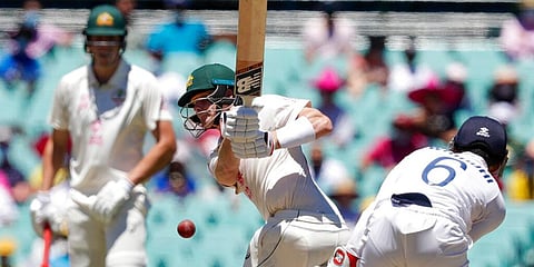 Steve Smith bats during play on day four of the third cricket test between India and Australia at the Sydney Cricket Ground. (Photo | AP)