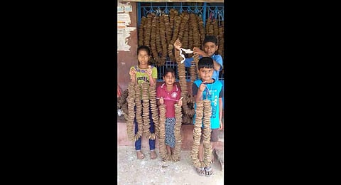 Pollution-free Bhogi with dung cakes