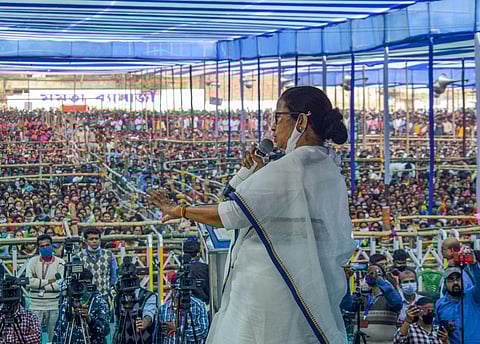 West Bengal Chief Minister Mamata Banerjee at a public rally. (Photo| PTI)
