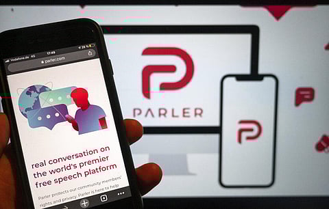The website of the social media platform Parler is displayed in Berlin, Jan. 10, 2021. (Photo | AP)