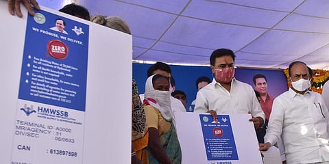 MAUD minister KT Rama Rao launched Free Drinking Water scheme of 20000 liters per month for Hyderabad citizens on Tuesday. (Photo| S Senbagapandiyan, EPS)